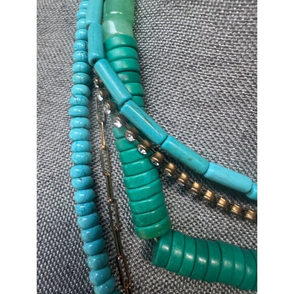Serafina Multi-Strand Turquoise & Green Beaded Necklace With Gold Chain Accents - Picture 2 of 6